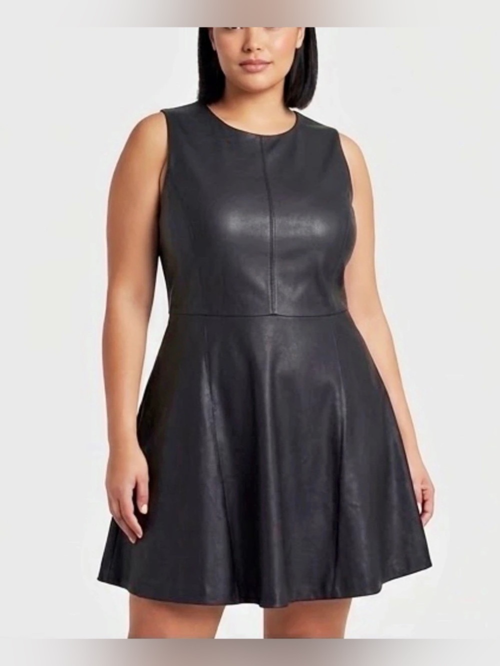 Boston Proper Black Faux Leather Fit & Flare Mini Dress Plus 18